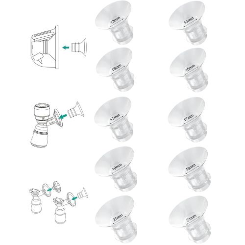 Flange Inserts 13/15/17/19/21mm*2 10PCS,24mm Breast Pump Shields/Flanges Compatible with Momcozy S9/S9pro/S10/S12/S12pro/Spectra/Medela/Willow/TSRETE,Reduce 24mm Tunnel Down to Correct Size