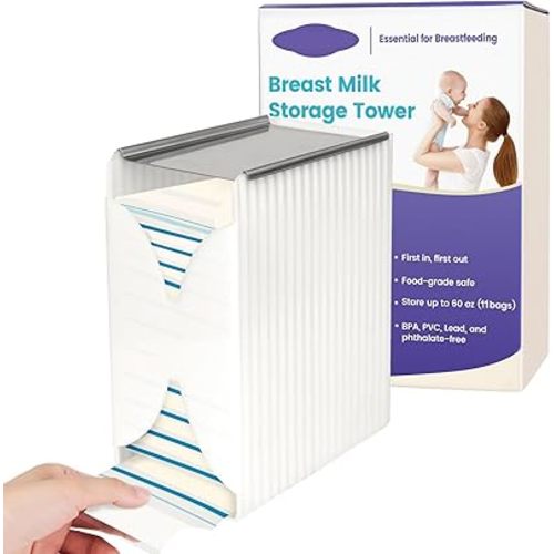 Freeze Organizer and Tower for Breastmilk Storage Bags, First-in First-Out Container Storing System with Quick-Freeze Tray to Freezing Breastmilk, Reusable and Breastfeeding Essentials