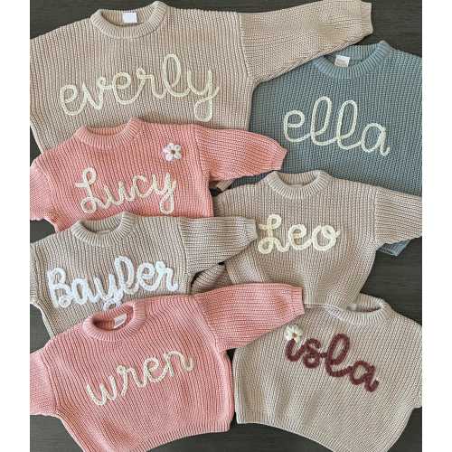 Oversized Hand Embroidered Name Personalized Baby Kids Sweater