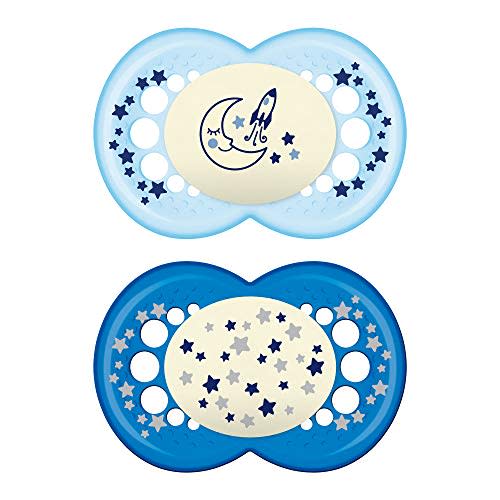 MAM Night Pacifiers (2 Count), MAM Pacifiers 6+ Months, Best Pacifier for Breastfed Babies, Glow in the Dark Pacifier, Baby Boy Pacifier