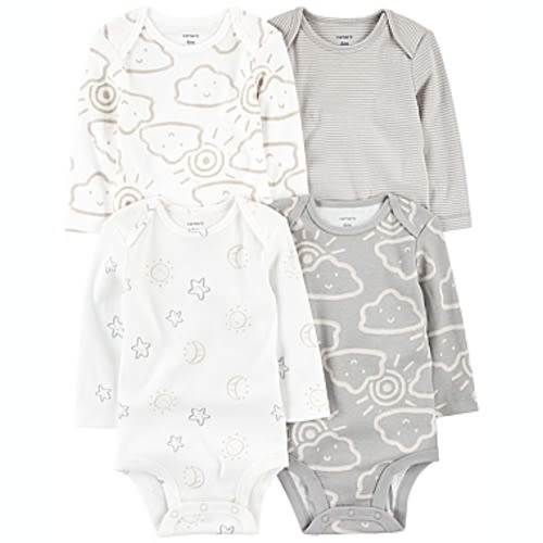 carter's® Preemie Clouds 4-Pack Long Sleeve Bodysuits in Greycarter's® Preemie Clouds 4-Pack Long Sleeve Bodysuits in Grey