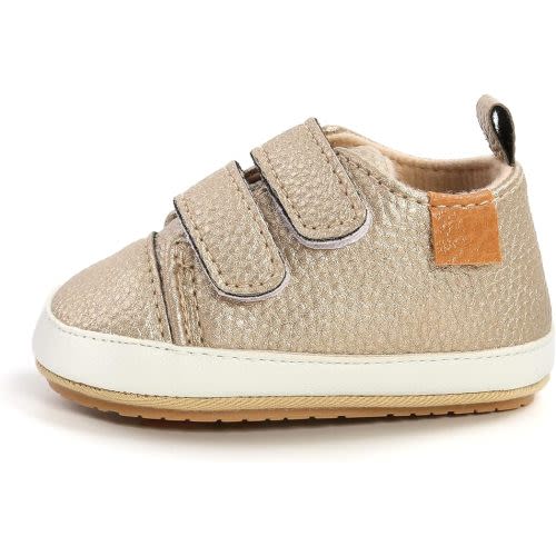 SOFMUO Baby Boys Girls High Top Ankle PU Leather Sneakers Soft Rubber Sole Infant Moccasins Newborn Oxford Loafers Anti-Slip Toddler Wedding Uniform Dress Shoes - 6-12 Months Infant - A01/Gold