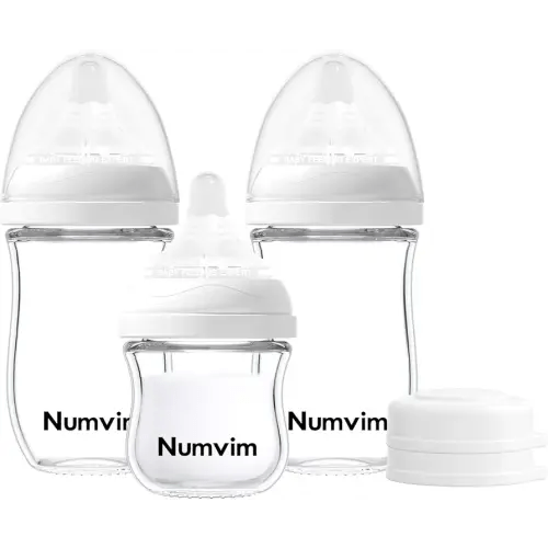 Glass Baby Bottles Gentle Slow Flow, Newborn Breastfeeding Bottle with Anti Colic Nipple for 0 Months Babies, 3 Packs (White, 3oz+5oz)