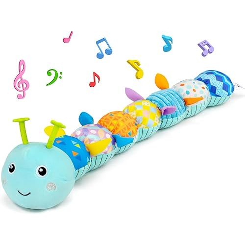 Baby Tummy Time Toys 0-6 Month Musical Stuffed Animal Plush Caterpillar Toy for Infant 6-12 Month Teething Sensory Toy with Crinkle Rattle for Babies 0-3-6 Month Newborn Boy Girl