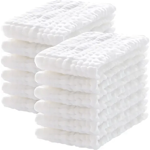 Lovely Care 12 Pack Muslin Burp Cloths 100% Cotton Muslin Cloths Large 20''x10'' Extra Soft and Absorbent Baby Burping Cloth - White