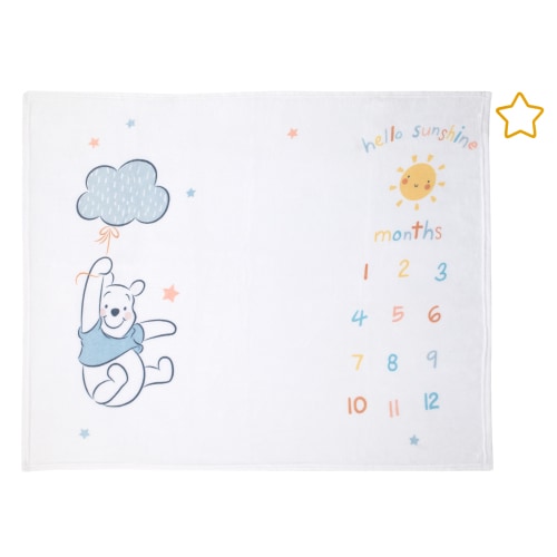 Disney Winnie the Pooh White, Yellow, Aqua Milestone Baby Blanket
