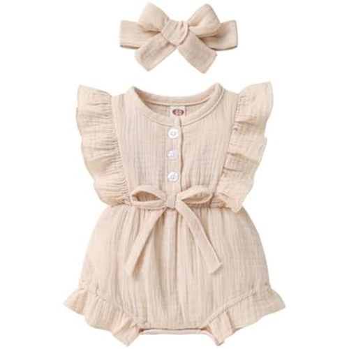 YOUNGER TREE Toddler Baby Girl Ruffled Sleeveless Romper Casual Summer Jumpsuit Cotton Linen Clothes