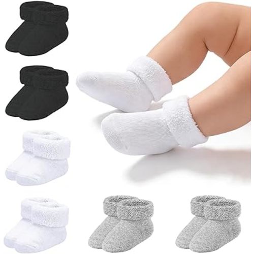 Newborn Socks Preemie Terry Cotton Turn Cuff Sock Infant 0-3 Months Girls Boys Ankle Socks 6 Pairs