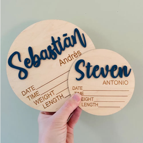Baby Name Sign For Hospital  - Nursery Decor - Birth Stat Sign - Baby Announcement Plaque -Engraved Maple Wood Photo Prop - 3D Baby Keepsake