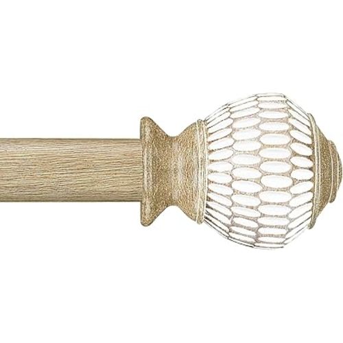 Curtain Rods for Windows 16 to 120 Inches Adjustable Length 1 Inch Diameter Window Curtain Rod with Wood Grain Leaf Pattern Finials,for Heavy Duty Curtains Rods