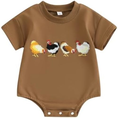 Western Baby Boy Girl Romper Short Sleeve Shirt Romper Chicken Embroidery Bodysuit One Piece Farm Summer Clothes