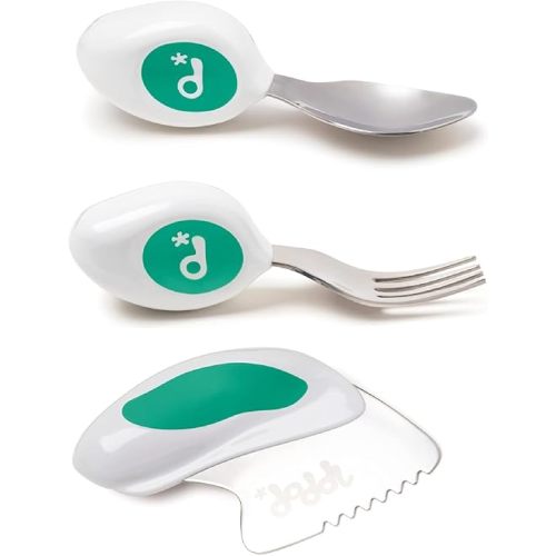 doddl Toddler Utensils, Ergonomic Fork Spoon and Knife Set for Self Feeding, Stainless Steel Silverware for 1-3 Year Olds, BPA Free, Dishwasher Safe (Aqua)