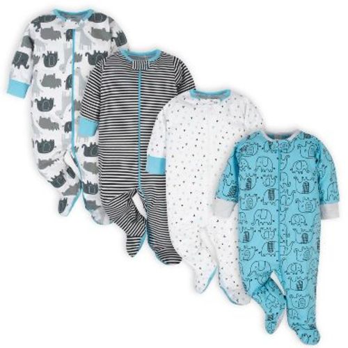 Onesies Brand Baby Boys' Long Sleeve Footed Sleepers, 4-pack, Elephant, Newborn