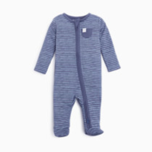 Tiny Kind Organic Cotton Printed 2-Way Zip Footie - Dash Stripe, 3-6 M