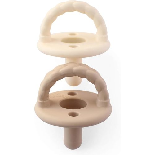 Itzy Ritzy Silicone Pacifiers for Newborn - Sweetie Soother Pacifiers Feature Collapsible Handle & Two Air Holes for Added Safety; for Ages Newborn and Up, Set of 2 in Coconut & Toffee