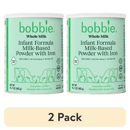 (2 pack) Bobbie Whole Milk Infant Formula for Everyday Feeding, Milk-Based Powder with 1.2mg Iron, Organic Grass-Fed Whole Milk Recipe, 14.1 oz Can