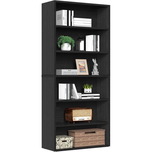 Sweetcrispy Industrial 6 Shelf Bookcase - Large 63 Inch Tall Floor Standing Open Bookshelf for Home Office, Living Room, and Bedroom Storage, Classic Black