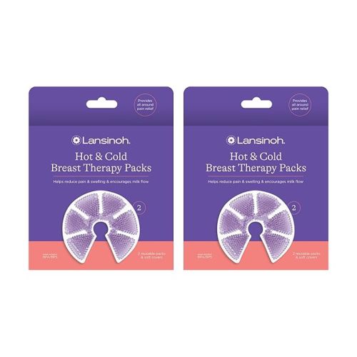 Lansinoh Breast Therapy Packs, Hot and Cold Breast-Pads with 2 Soft Covers, Postpartum Essentials for Nipple Pain Relief, Mastitis, Engorgement, Support for Breastfeeding and Pump Aid, 4 Pack