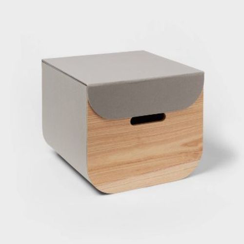 Medium Natural Wood Kids' Storage With Lid Gray - Pillowfort™