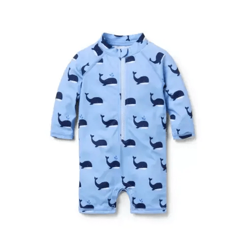 Newborn Serene Blue Whale Baby Recycled Whale Rash Guard Swimsuit by Janie and Jack
