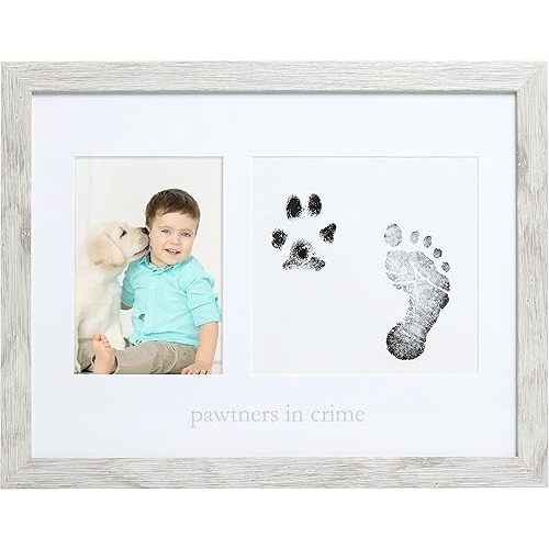 Kate & Milo Rustic Pawtners In Crime Picture Frame and Babys Handprint or Footprint and Pet Pawprint Ink Kit, Cat or Dog Paw Print Ink Pad Kit, Baby and Pet Keepsake