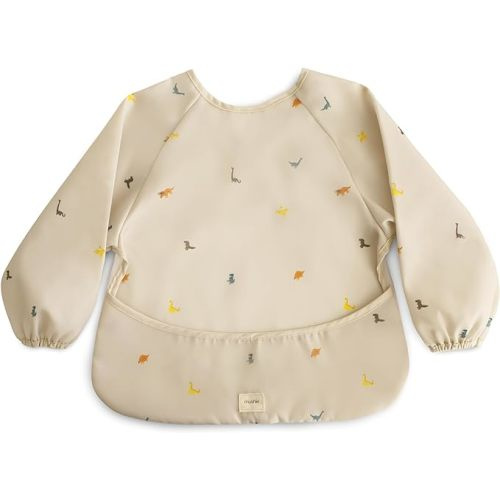 mushie Long Sleeve Baby Bib | Mess Free & Waterproof Fabric for Toddlers | Adjustable Fit for Ages 6-24 Months - Dinos