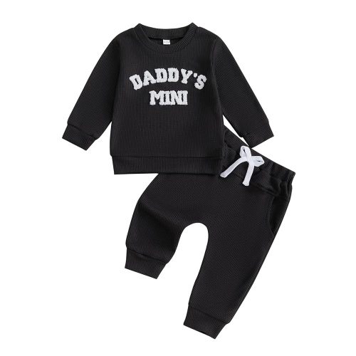 Kupretty Toddler Baby Boy Fall Winter Clothes Embroidery Waffle Knit Sweatshirt Pullover Tops + Casual Pants Outfit Set