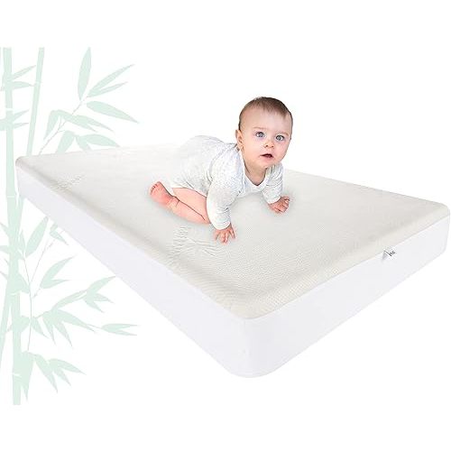 Crib Mattress Protector by Pure Bamboo, Waterproof - Viscose Derived from Bamboo, Breathable Noiseless Mattress Cover Pad Protects Against Moisture & Stains - Fits 52x28x6 inch Crib Mattress (Crib)