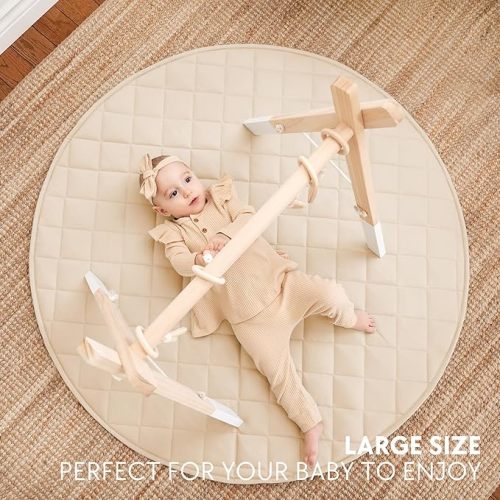 Stylish Baby Play Mat - Soft Cotton Crawling Mat Creates a Great Play Gym Area for Your Baby Boy or Girl - The Perfect Foldable Tummy Time Floor Playmat That Fits Nicely with Any Kids Playroom Decor - Beige - Round