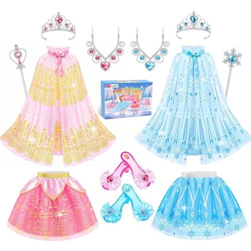 DUDUCOFU Princess Dress Up Clothes for Little Girls Toddlers, Princess Dress Up Shoes Set with Princess Cape Tutu Shoes Crown Wand, Princess Toys Gift for Girls Kids Aged 3 4 5 6 Years Old