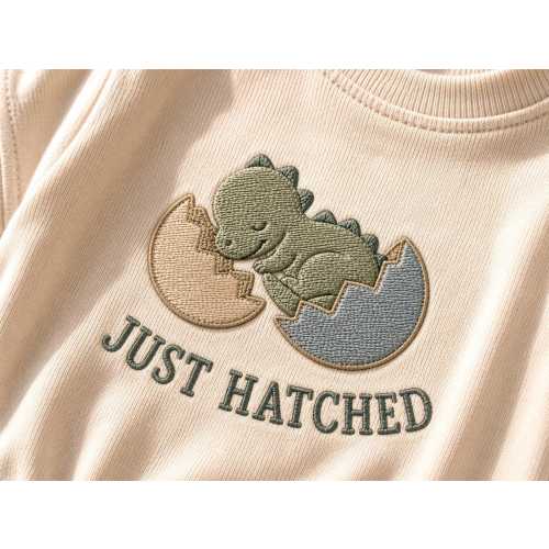 Just Hatched Dinosaur Embroidered Baby Romper, Dinosaur Baby Outfit, Dino Newborn Bodysuit, Neutral Baby Gift, Baby Shower Gift