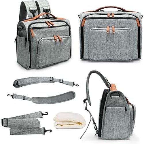 miss fong Small Diaper Bag,Diaper Bag Backpack,Baby Diaper Bag Backpack, Baby Bag for Girls Boys New Mom,Baby Stuff for Newborn,Shoulder Strap & Backpack Strap,4 Insulated Pockets(Grey Color)