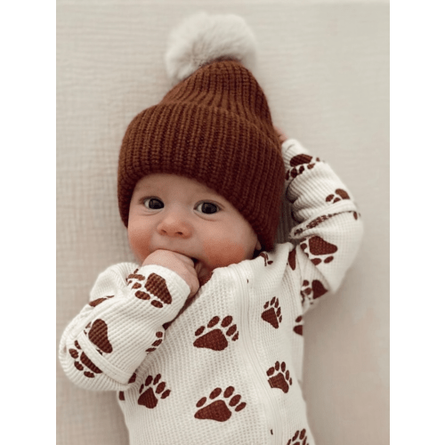 Rib Knit Fur Pom Hat, Saddle