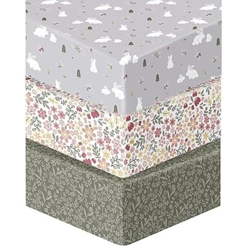 Sammy & Lou Bunny Forest 3-Pack Microfiber Fitted Crib Sheet Set