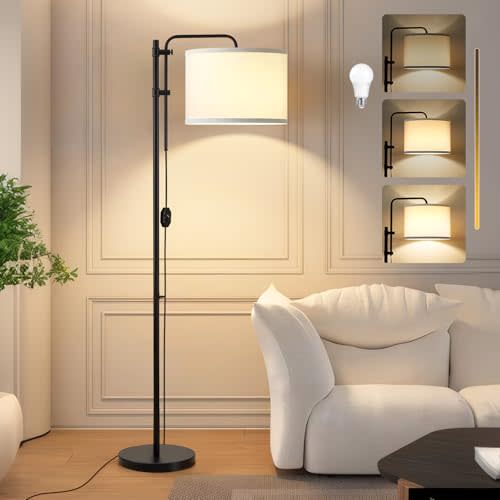 GyroVu Floor Lamp for Living Room, Adjustable Height Standing Lamps with 350° Rotate White Lampshade, 67.5-Inch Modern Tall Lamp Dimmable Floor Lamps for Corner Bedroom Home Office (Bulb Included)
