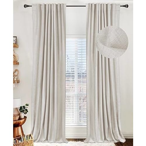 100% Blackout Shield Linen Blackout Curtains for Bedroom 84 Inches Long,Back Tab/Rod Pocket Living Room Drapes,Thermal Insulated Textured Blackout Curtains 2 Panels Set,50" W x 84" L,NaturalLinen