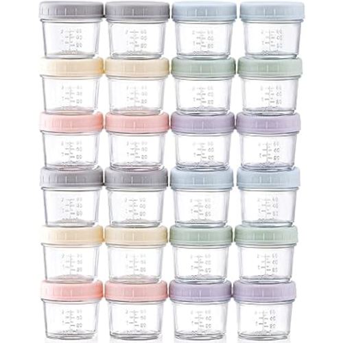 VITEVER 24-Pack Glass Baby Food Storage Containers - 4 oz Baby Food Storage Jars With Lids, Baby Food Maker, Microwave, Dishwasher & Freezer Safe