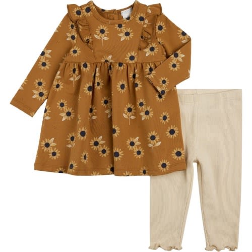 Baby Sunflower Print Cotton Dress & Leggings Set, 6M, Gold