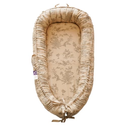 CooCooBaby Infant Lounger, Baby Nest Cover for Baby Girls & Boys, Newborn Essentials for Baby 0-12 Months, 100% Cotton Breathable, Portable Travel Bed (Poem_Muslin)