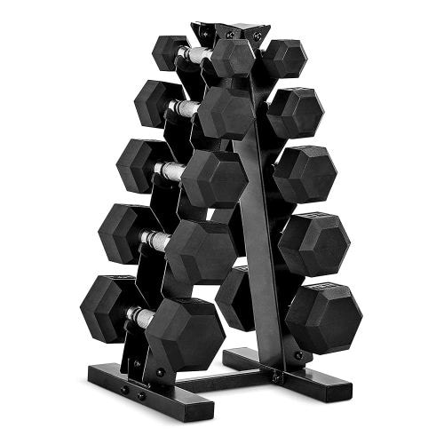 CAP Barbell 150 LB Coated Hex Dumbbell Weight Set with Vertical Rack | Multiple Options