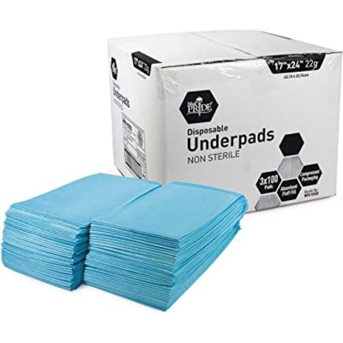 Medpride Disposable Underpads 17'' x 24'' (300-Count) Incontinence Pads, Bed Covers, Puppy Training | Thick, Super Absorbent Protection for Kids, Adults, Elderly | Liquid, Urine, Accidents