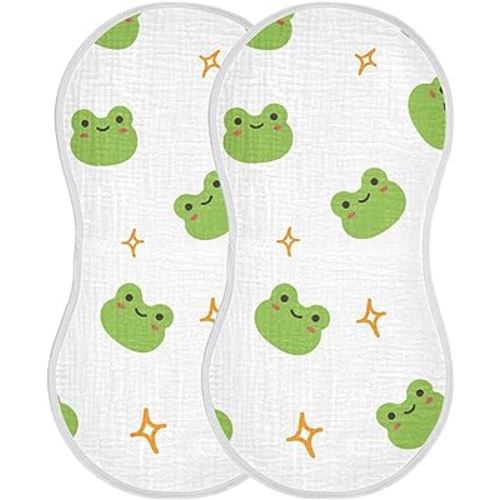 Muslin Baby Burp Cloths Set of 1, Soft Absorbent Cute Frog Muslin Washcloths, Bibs, Face Towel for Newborn Boys Girls, 22 x 11 Inch