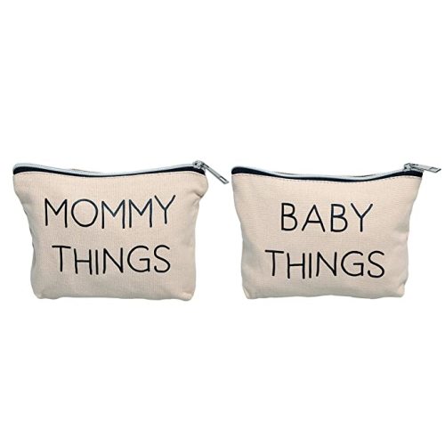 Pearhead Mommy and Baby Canvas Pouch Set, Matching Travel Cases, Mother’s Day Keepsake for New Mothers and Expecting Moms, Modern Neutral Cosmetic And Accessory Bags, Set of 2