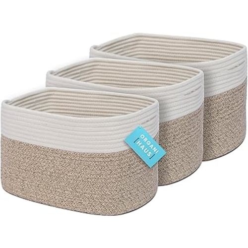 OrganiHaus Set of 3 Woven Baskets for Organizing, Cotton Rope Basket for Decor, Shoe Basket Organizers & Storage, Decorative Storage Baskets & Bins, Cute Storage Basket for Toys & Cloths, Brown