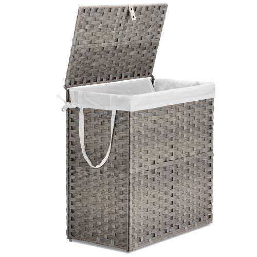MCQ Laundry Hamper with Lid, 110L Clothes Hamper with Removable Liner Bags, Synthetic Rattan Laundry Basket for Clothes Toys in Bathroom Bedroom