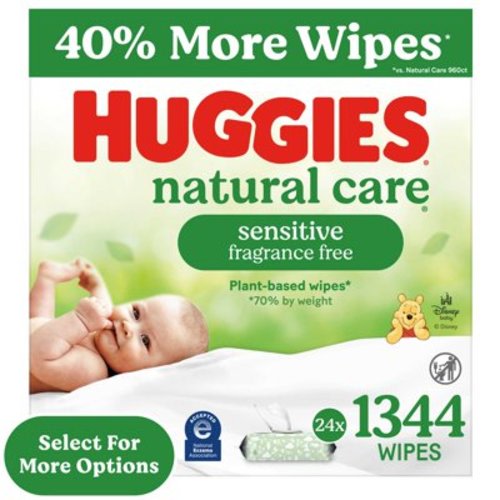 Huggies Natural Care Sensitive Baby Wipes, Unscented, 24 Packs (1344 Wipes Total)