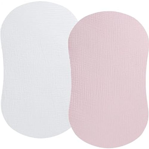 Muslin Bassinet Sheet Compatible with Halo Bassinest Swivel Flex Glide Premiere & Luxe Series Sleeper 2 Pack Cotton Stylish Boho Fitted Bassinet Sheets Super Soft for Baby White & Pink