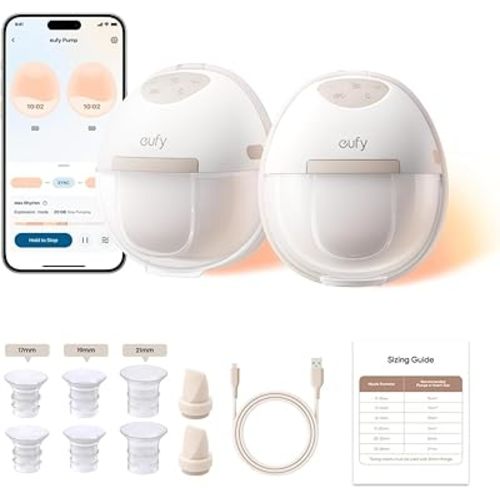 eufy Security Heated Breast Pump Hands-Free E20, Wearable with Innovative HeatFlow, 3 Heat Levels, Optimized Rhythm via App, Hospital-Grade Suction, Leakproof, Ultra-Slim and Quiet for in-Bra Use