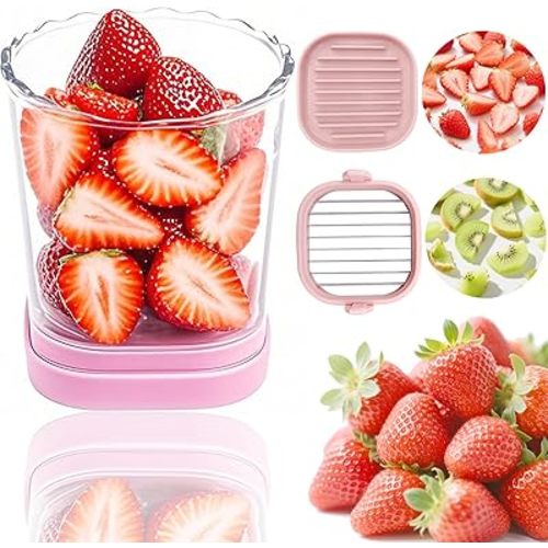 JAYVAR Strawberry Slicers Cup, Egg Slicer for Hard Boiled Eggs, Fruit Slicer Cup, Speed Cutter for Cherry Tomatoes, Multipurpose Grape Cutter Egg Dicer Kitchen Gadget for Soft Fruit Banana