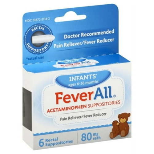 FeverAll Infants Acetaminophen Suppositories, 80 mg, 6 Count